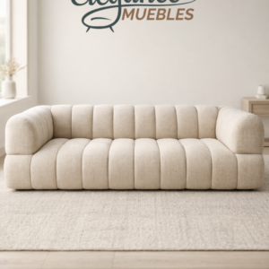 Sofá moderno de 3 plazas tapizado en tela texturizada color beige para sala