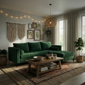 Sofá Verde Premium de Tela – Estilo Escandinavo Natural