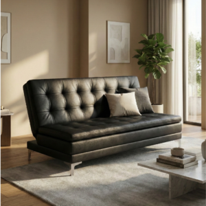 Sofá Cama de Piel Negra Premium | Diseño Escandinavo Moderno y Funcional